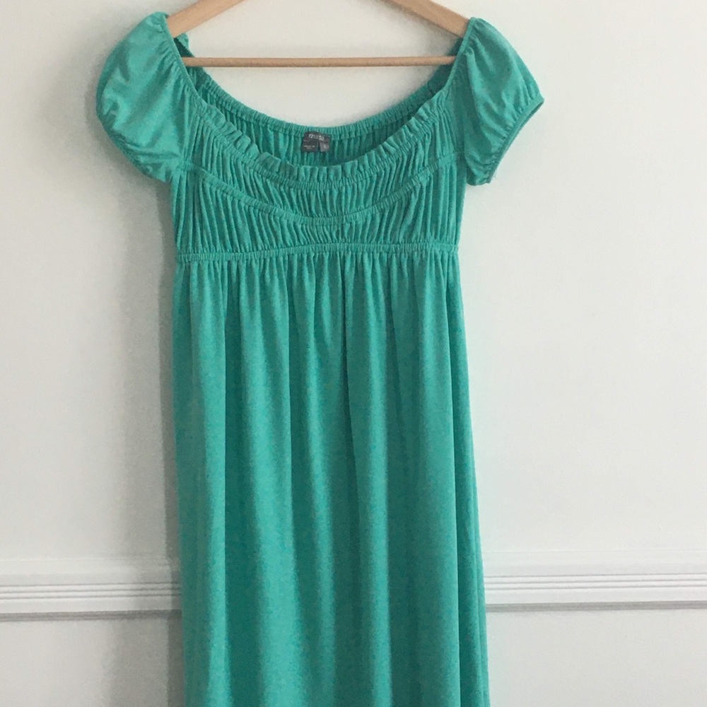 Muse Cap Sleeve Gathered Teal Empire Dress